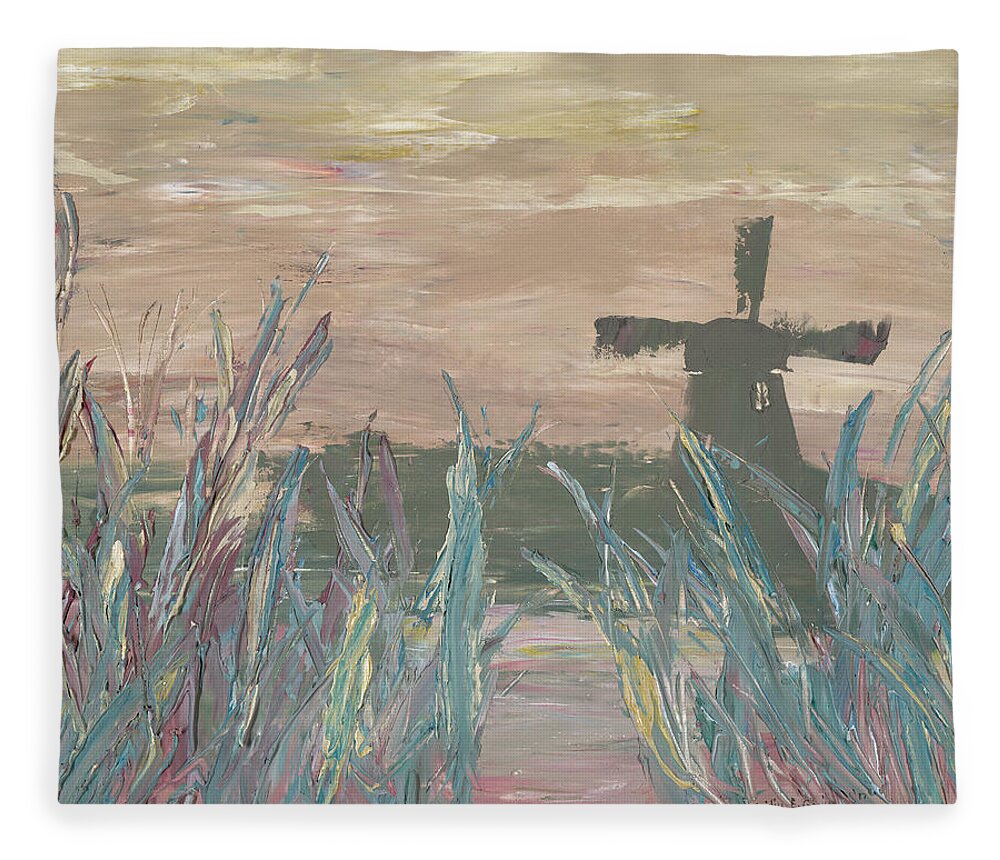 Windmill Fleece Blanket featuring the painting Friesland Breeze by Ovidiu Ervin Gruia