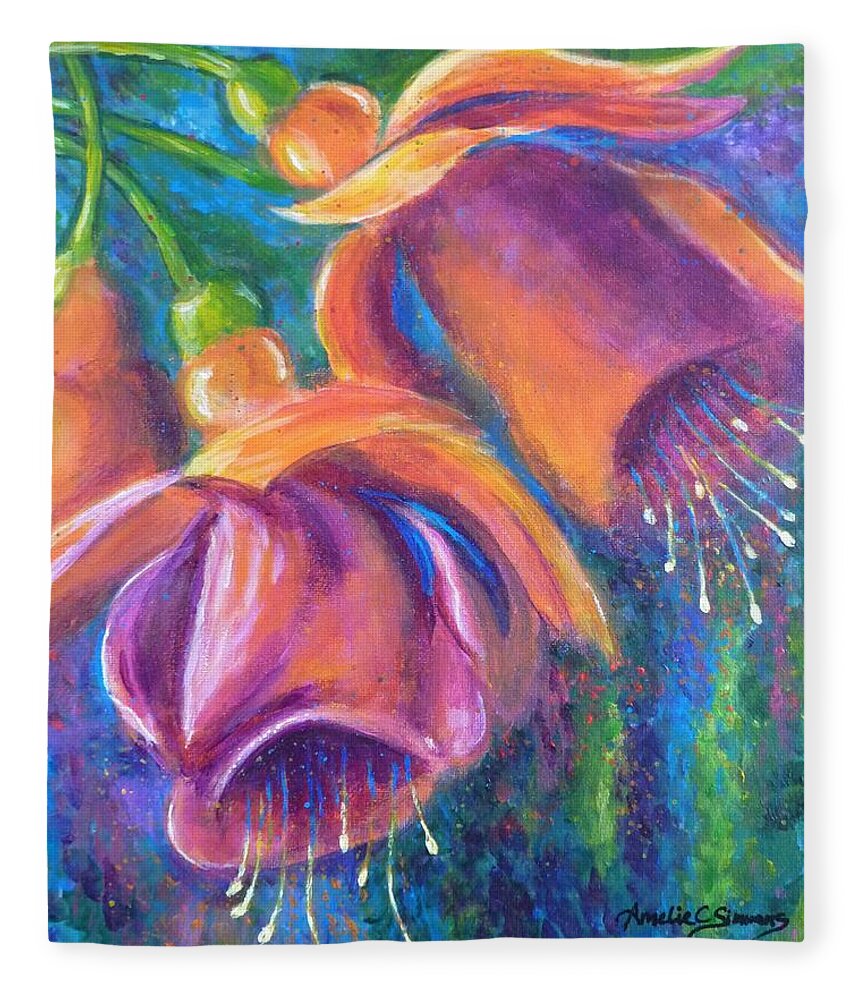 Fuchsia Fleece Blanket featuring the painting Fuchsia by Amelie Simmons