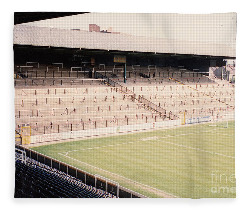 Fulham Fleece Blanket featuring the photograph Fulham - Craven Cottage - North Stand Hammersmith End 1 - April 1991 by Legendary Football Grounds
