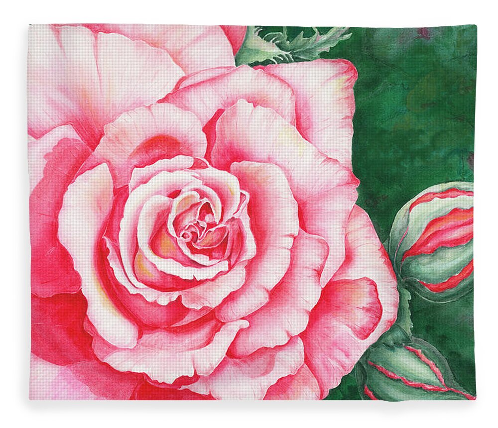 Rose Fleece Blanket featuring the painting Full Bloom by Lori Taylor