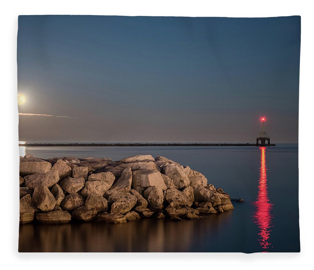 Long Exposure Fleece Blanket featuring the photograph Full Moon in Port by James Meyer