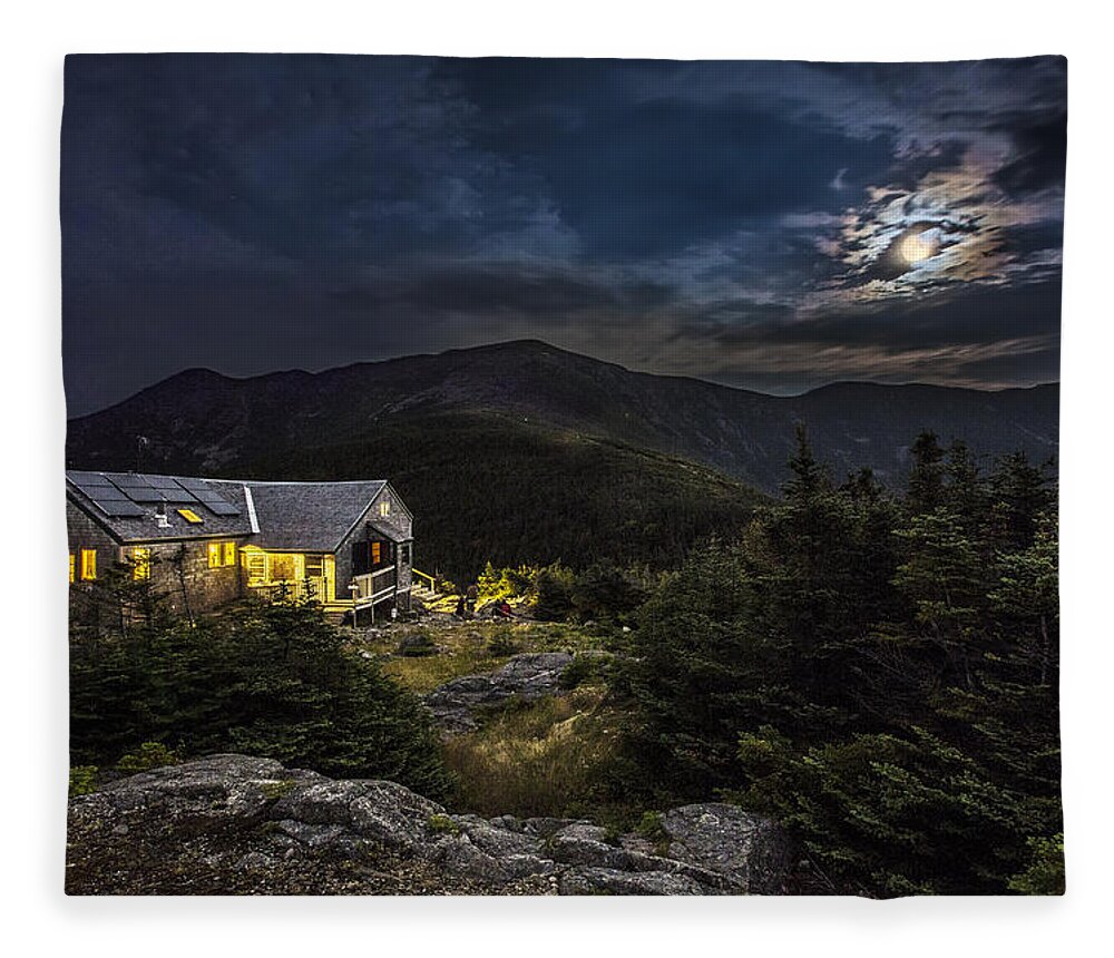 Full Moon Fleece Blanket featuring the photograph Full Moon over Greenleaf Hut by White Mountain Images