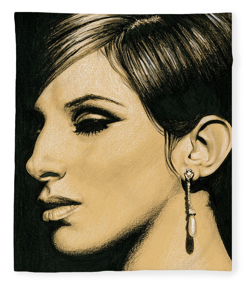 Barbra Streisand Fleece Blanket featuring the drawing Funny Girl by Rob De Vries