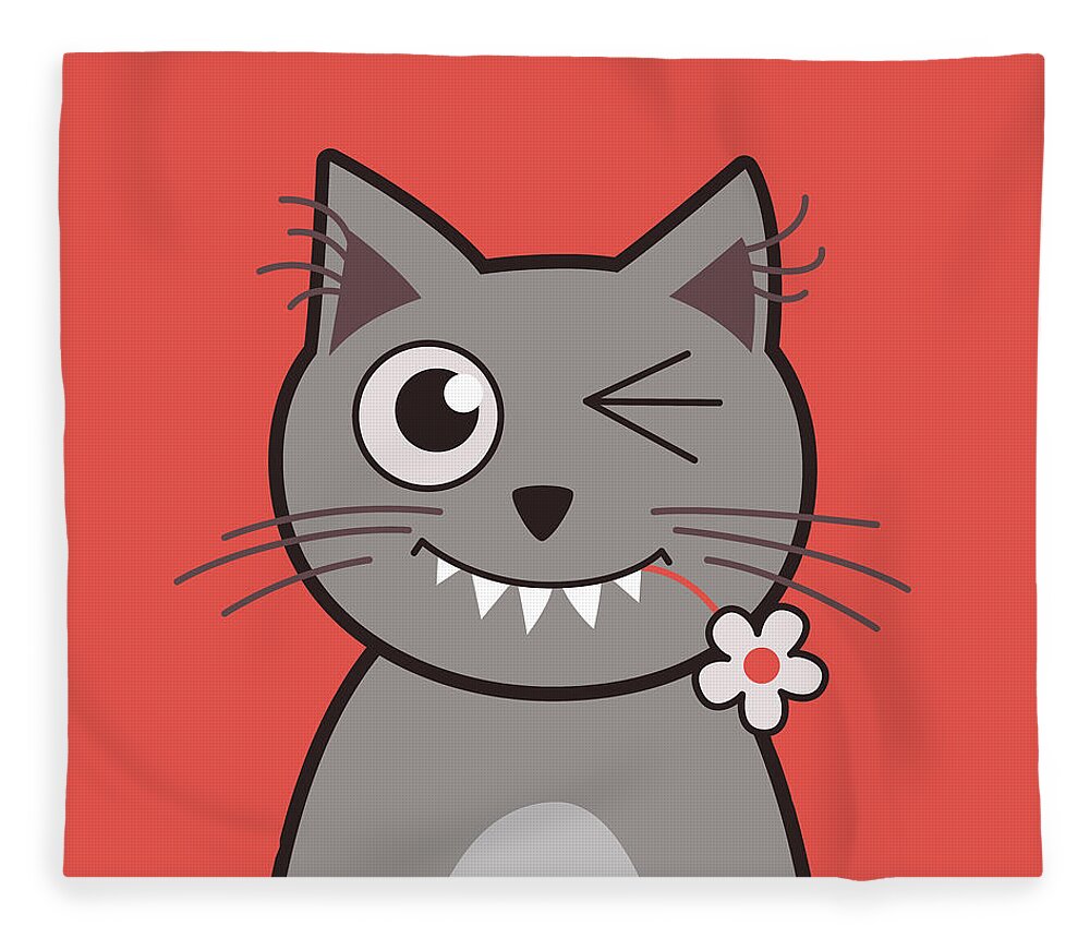 Cat Fleece Blanket featuring the digital art Funny Winking Cartoon Kitty Cat by Boriana Giormova