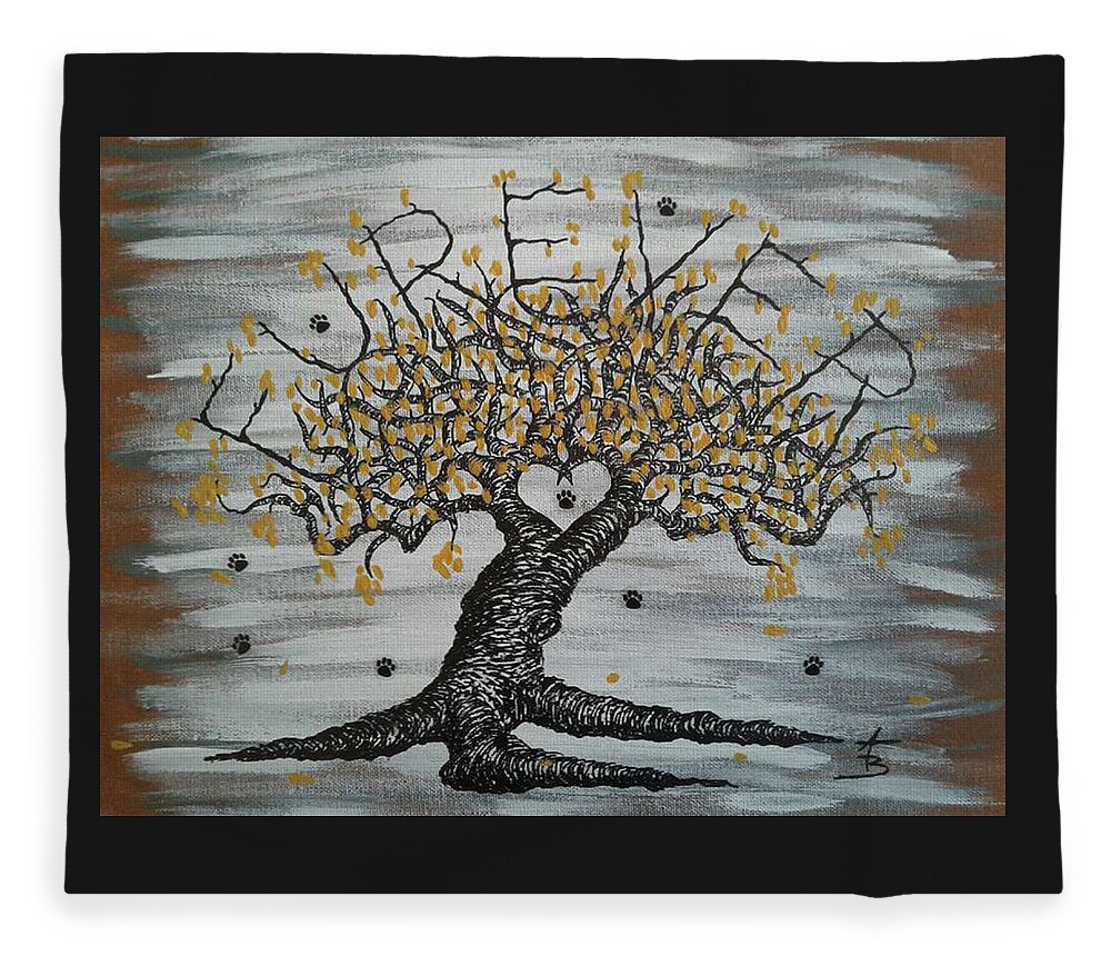 Furever Fleece Blanket featuring the drawing FurEver Love Tree w/ paws by Aaron Bombalicki