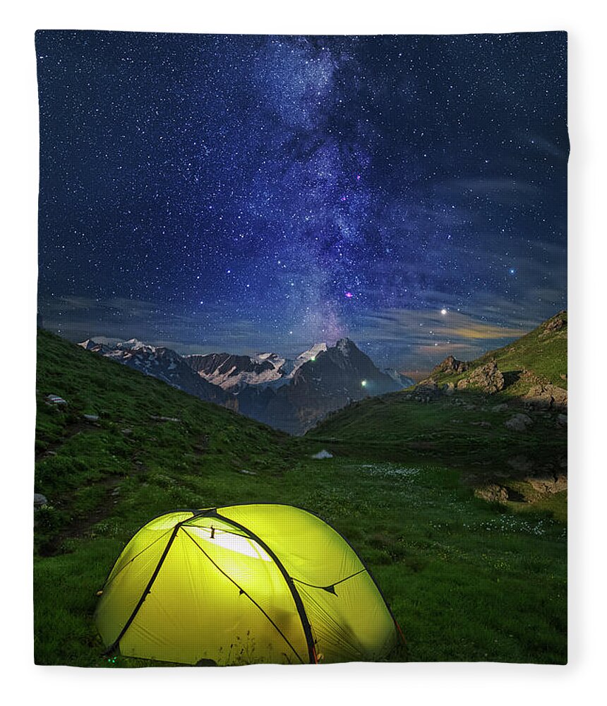 Mountains Fleece Blanket featuring the photograph Galactic Eruption by Ralf Rohner