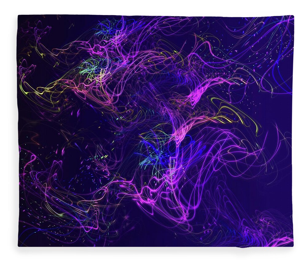 Jenny Rainbow Fine Art Photography Fleece Blanket featuring the digital art Galaxies. Magenta Lights on Purple by Jenny Rainbow