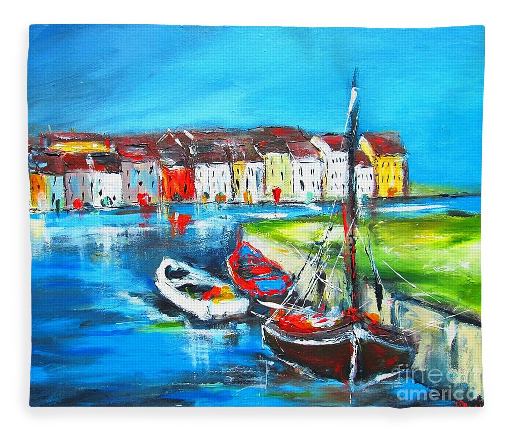 Galway City Fleece Blanket featuring the painting Paintings Of Galway City Ireland by Mary Cahalan Lee - aka PIXI