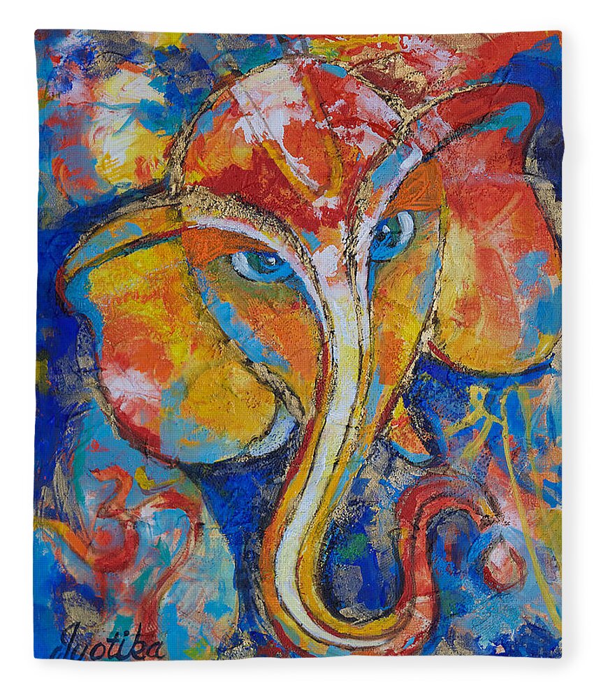 Ganesha Fleece Blanket featuring the painting Shree Ganesh by Jyotika Shroff