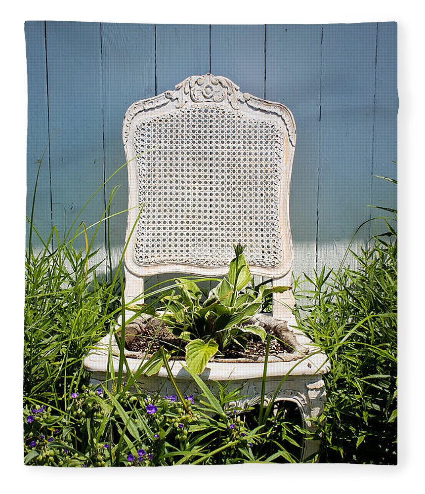 Chair Fleece Blanket featuring the photograph Garden Chair - French Blue by Colleen Kammerer