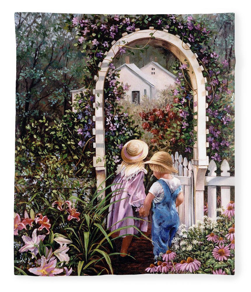 In The Garden Fleece Blanket featuring the painting Garden Gate by Marie Witte