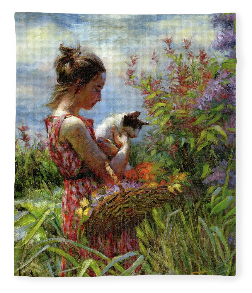 Garden Fleece Blanket featuring the painting Garden Gatherings by Steve Henderson