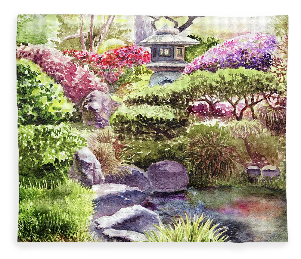 Path Fleece Blanket featuring the painting Garden Path To Pagoda by Irina Sztukowski