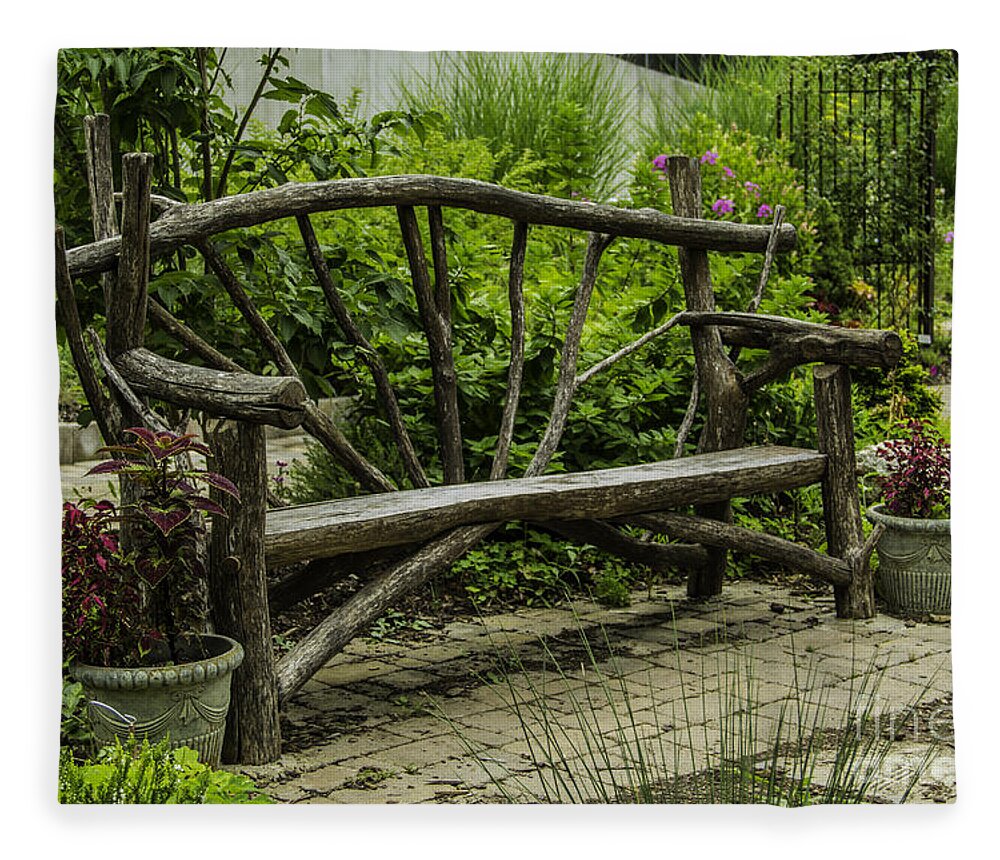 Bench Fleece Blanket featuring the photograph Garden Tree Bench by Allen Nice-Webb
