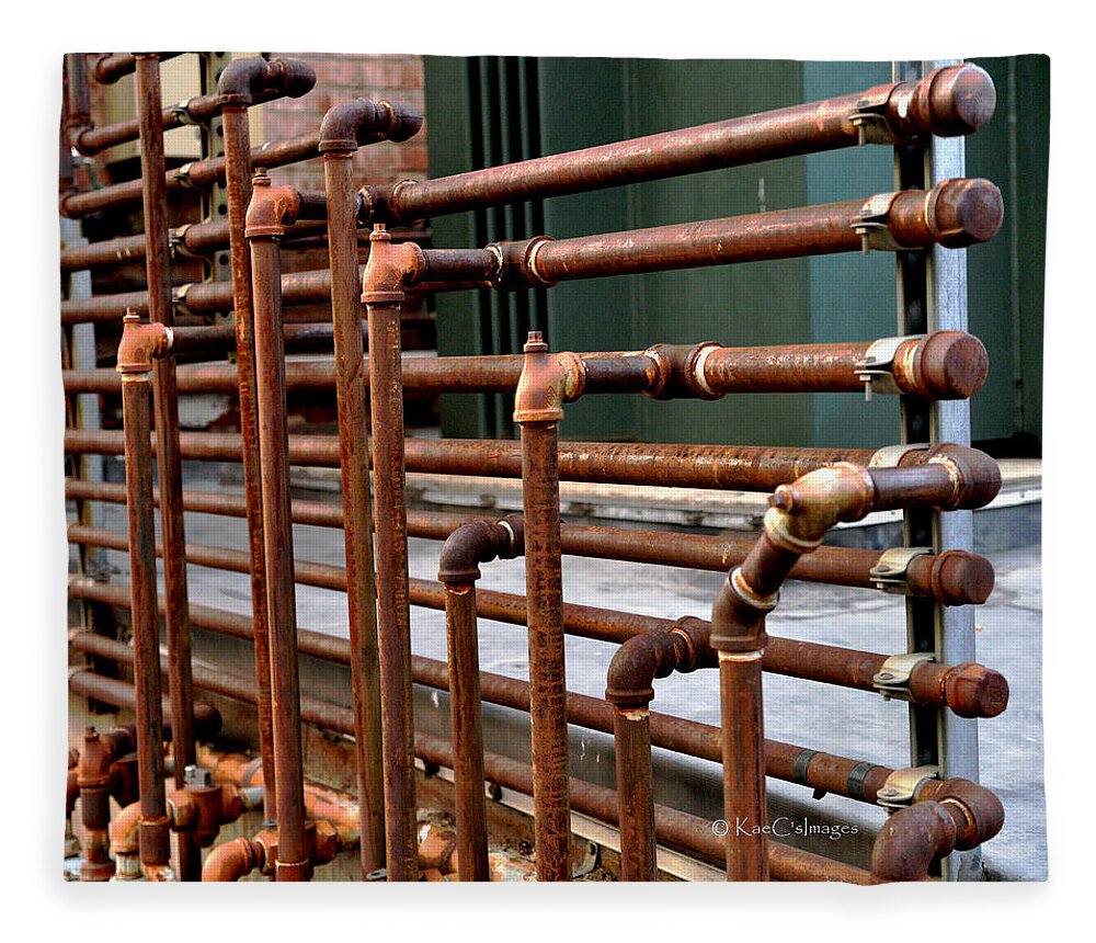 Gas Pipelines Fleece Blanket featuring the photograph Gas Pipes and Fittings by Kae Cheatham