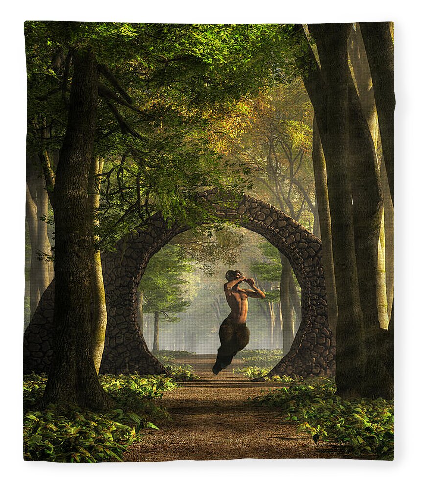 Pan Fleece Blanket featuring the digital art Gate to Pan's Garden by Daniel Eskridge
