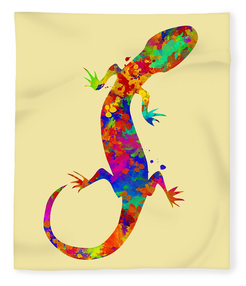 Gecko Fleece Blanket featuring the mixed media Gecko Watercolor Art by Christina Rollo