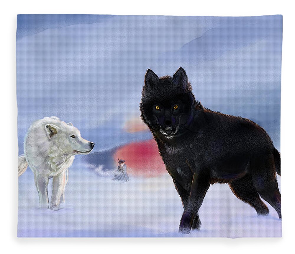 Wolves Fleece Blanket featuring the digital art Geri and Freki by Norman Klein