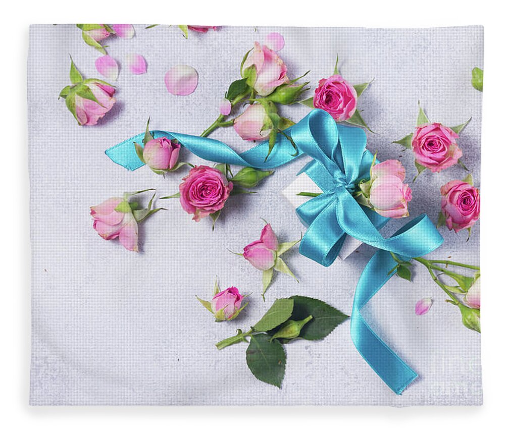 Flowers Fleece Blanket featuring the photograph Gift and Flowers by Anastasy Yarmolovich