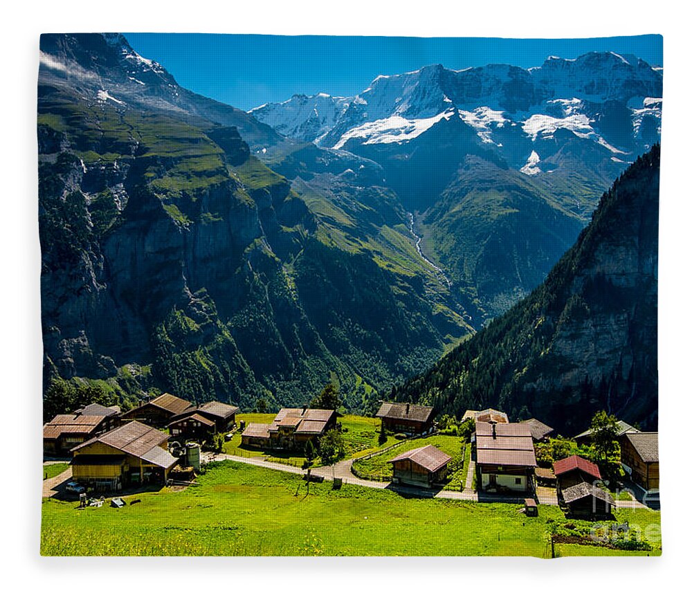 Gimmelwald Fleece Blanket featuring the photograph Gimmelwald in Swiss Alps - Switzerland by Gary Whitton