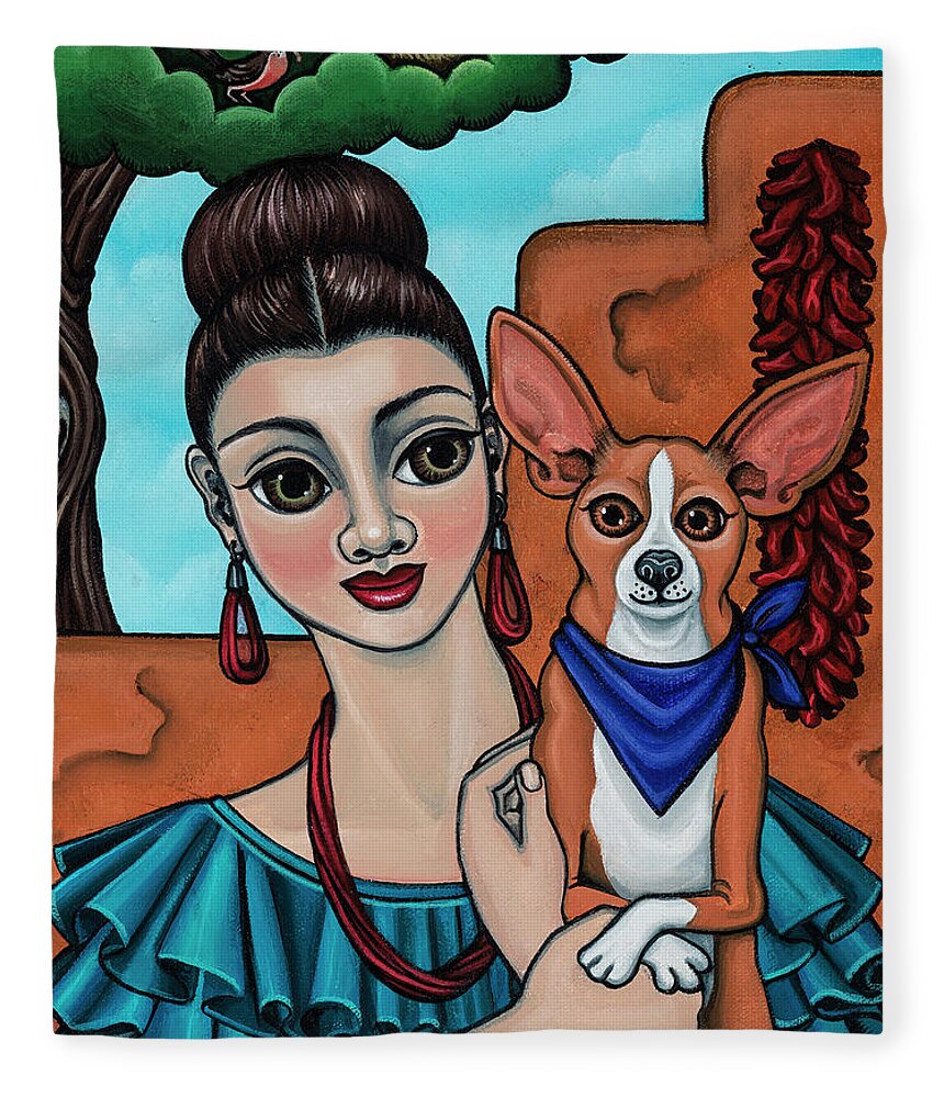 Chihuahua Art Fleece Blanket featuring the painting Girl Holding Chihuahua Art Dog Painting by Victoria De Almeida