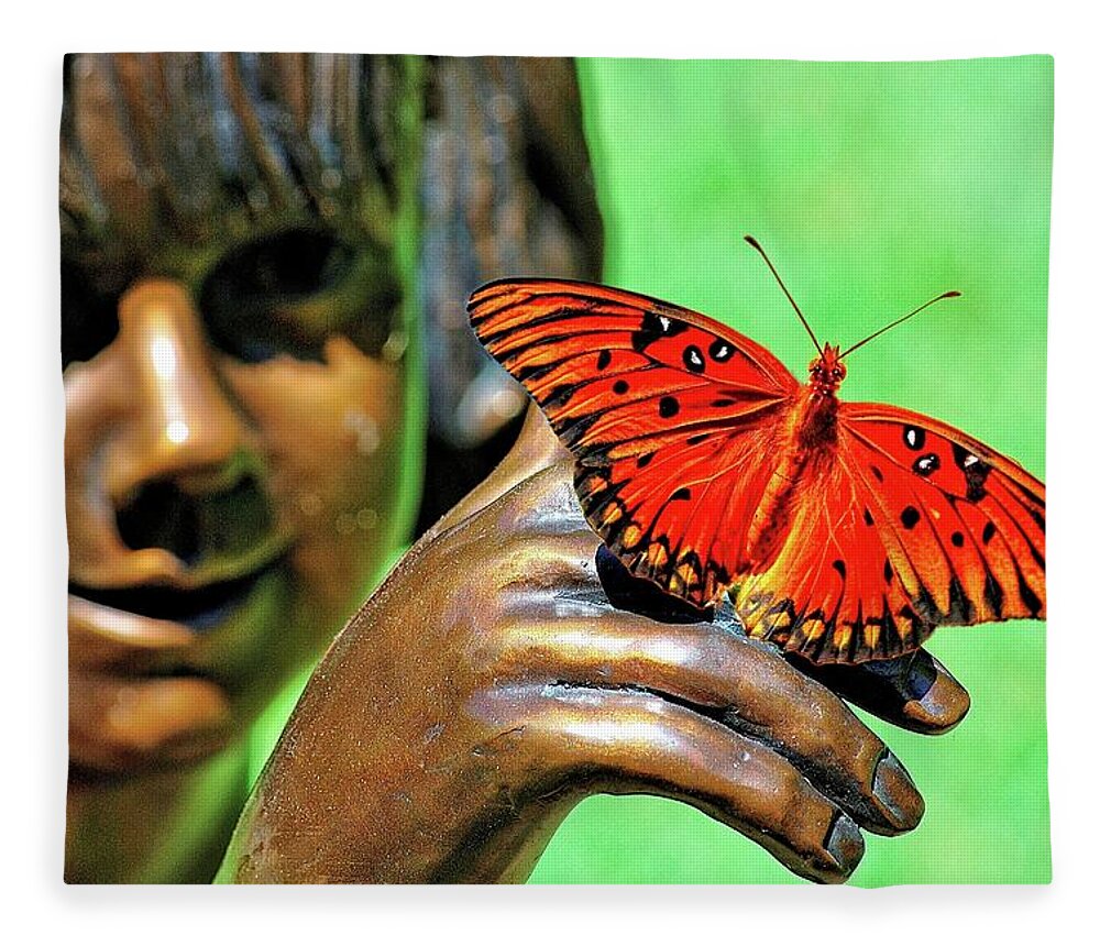 Sculpture Fleece Blanket featuring the photograph Girl with Butterfly by Ludwig Keck