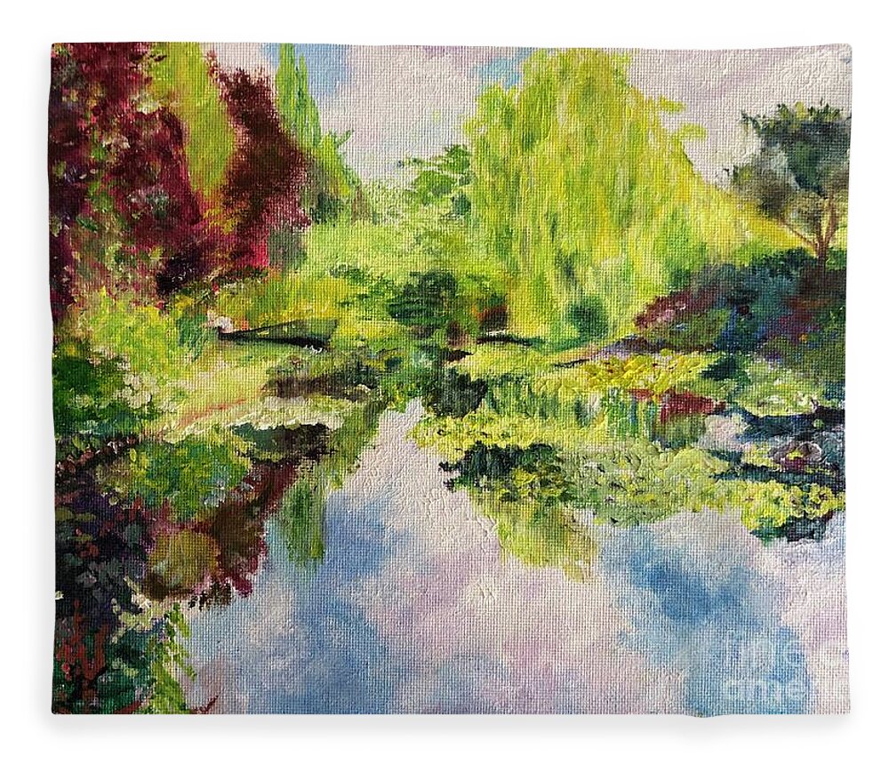 Giverney Fleece Blanket featuring the painting Giverney by Kate Conaboy