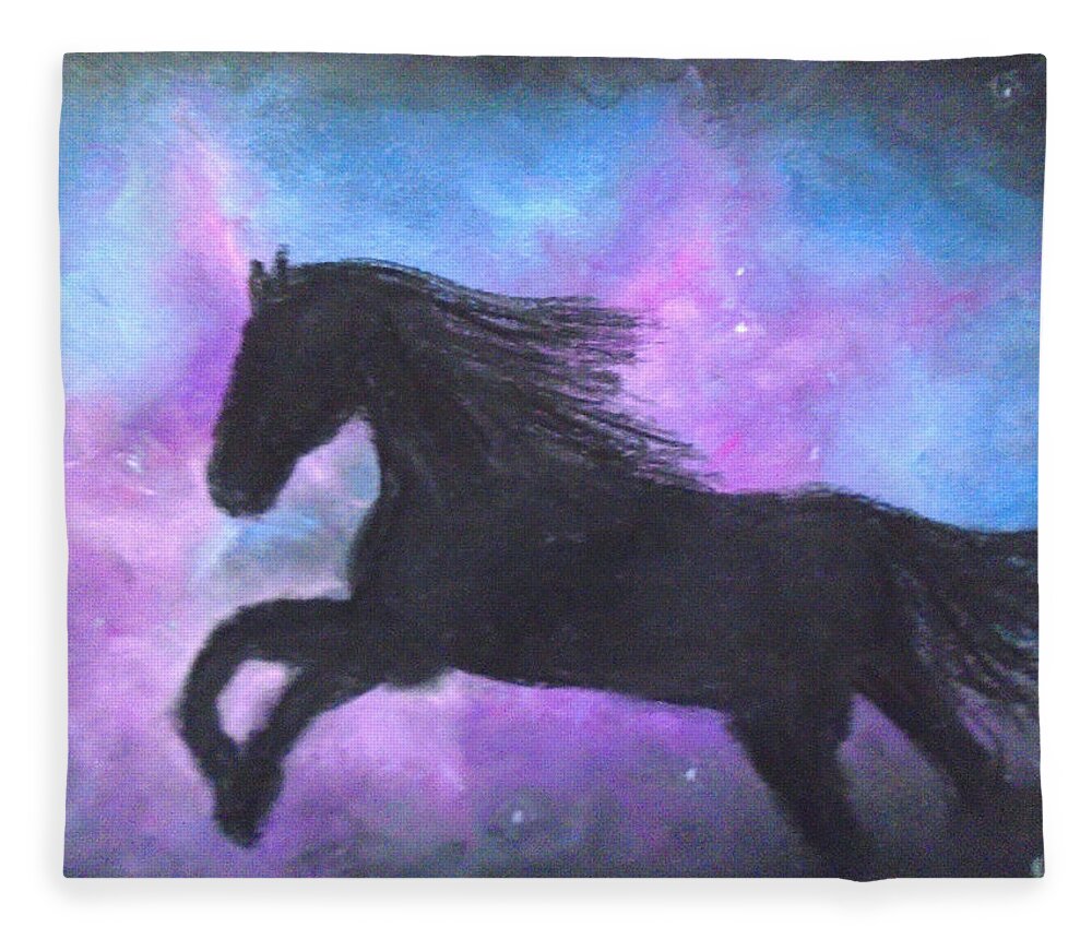 Horse Fleece Blanket featuring the painting Glactic Trott by Jen Shearer