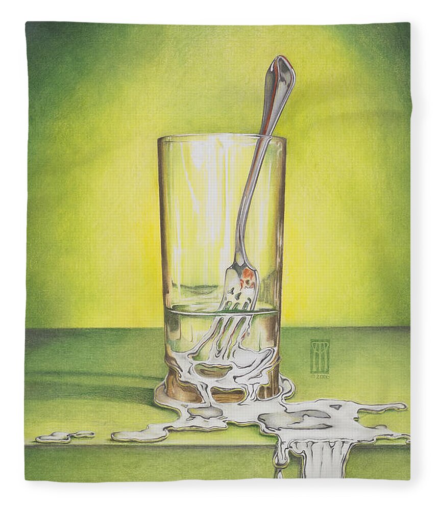 Bizarre Fleece Blanket featuring the painting Glass with Melting Fork by Melissa A Benson
