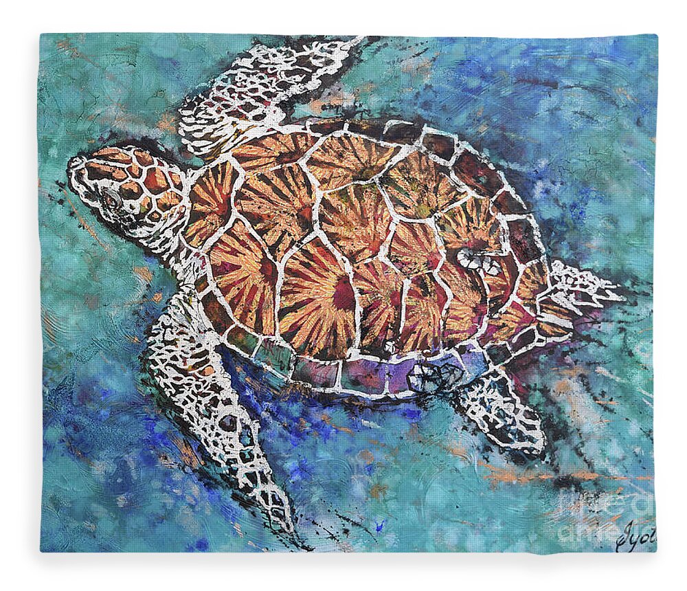 Marine Animals Fleece Blanket featuring the painting Glittering Turtle by Jyotika Shroff