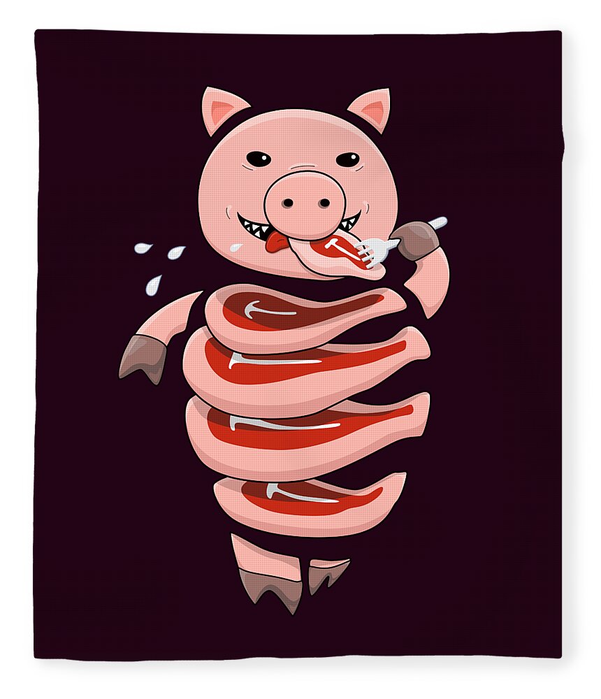 Gluttony Fleece Blanket featuring the digital art Gluttonous Self-Eating Pig by Boriana Giormova
