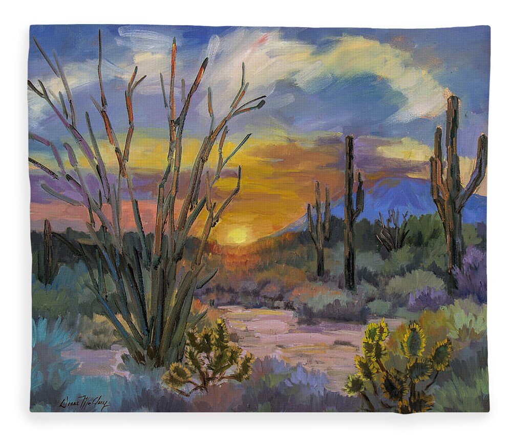 Sonoran Desert Fleece Blanket featuring the painting God's Day - Sonoran Desert by Diane McClary