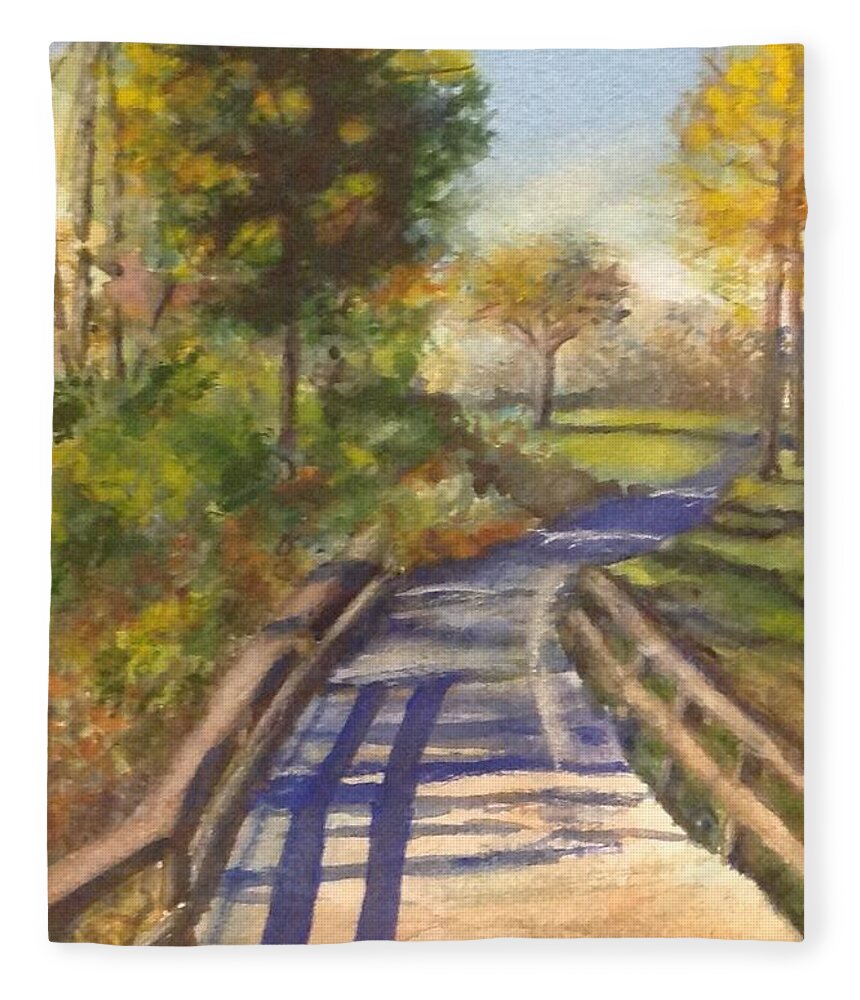 Bridge Fleece Blanket featuring the painting Going Home by Cheryl Wallace