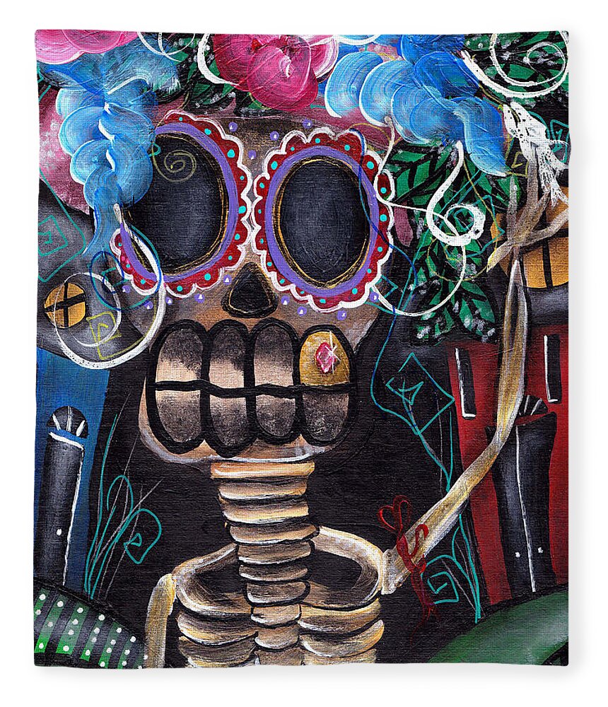 Day Of The Dead Fleece Blanket featuring the painting Going Out by Abril Andrade