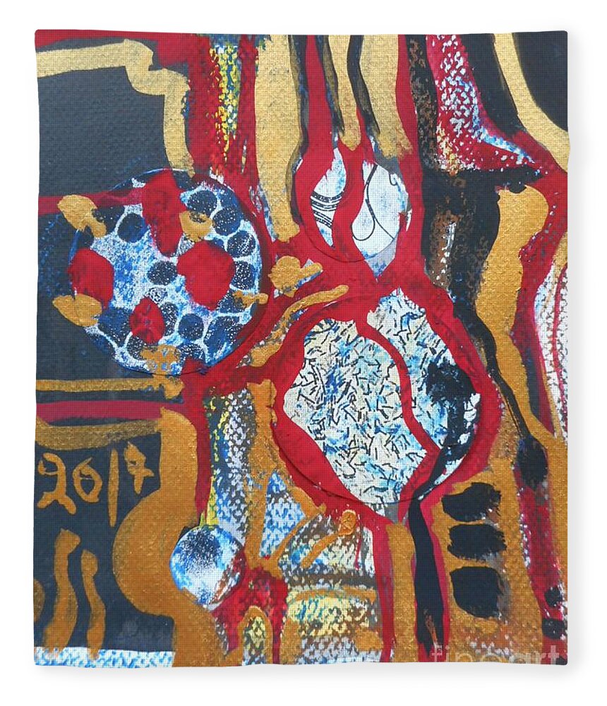 Katerina Stamatelos Art Fleece Blanket featuring the painting Gold-Abstract-1 by Katerina Stamatelos