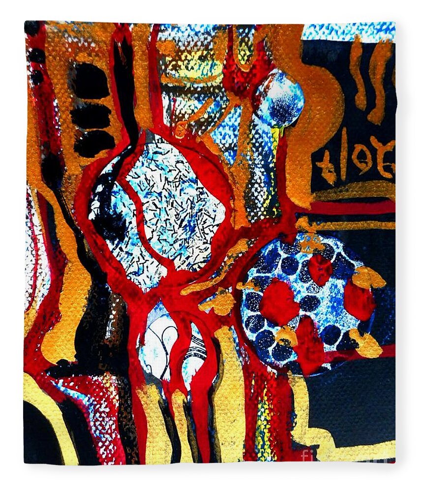 Katerina Stamatelos Art Fleece Blanket featuring the painting Gold-Abstract-5 by Katerina Stamatelos