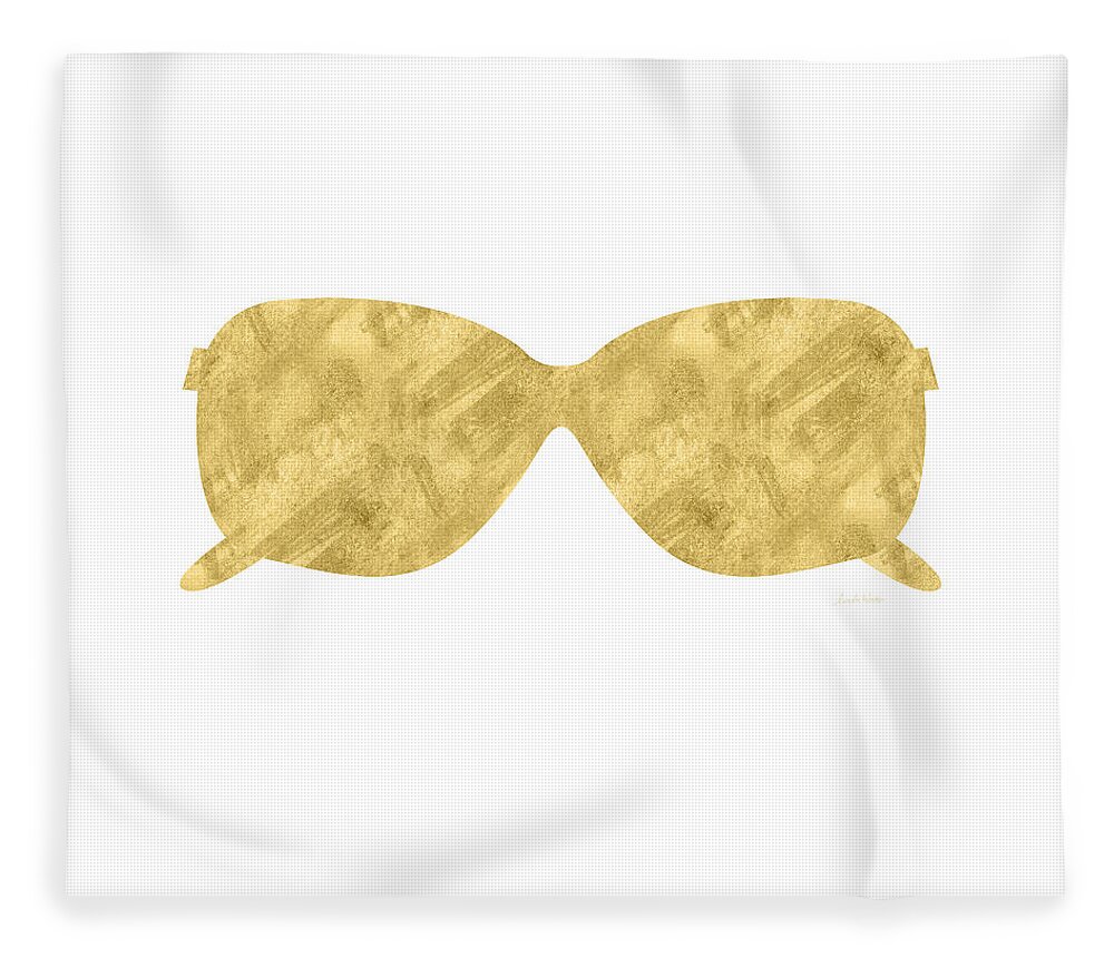 Sunglasses Fleece Blanket featuring the mixed media Gold Shades- Art by Linda Woods by Linda Woods