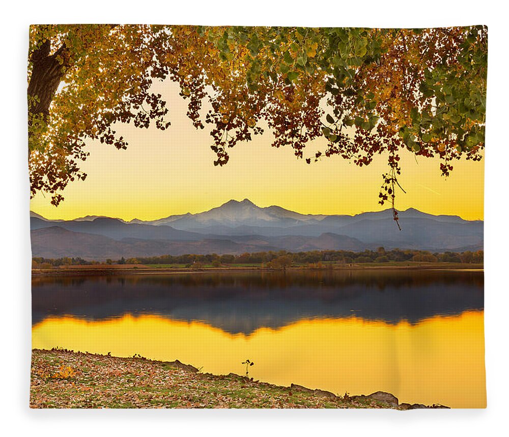 Colorado Fleece Blanket featuring the photograph Golden Autumn Twin Peaks View by James BO Insogna