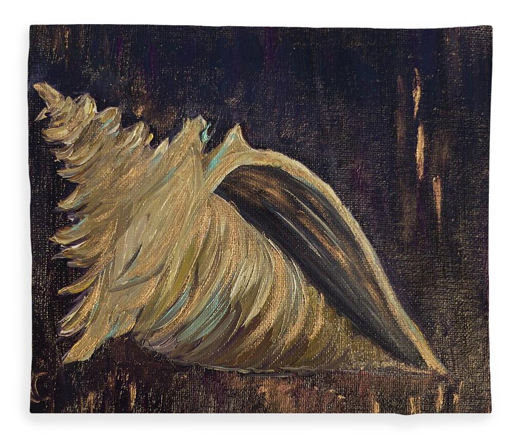 Seashell Fleece Blanket featuring the painting Golden Conch by Neslihan Ergul Colley