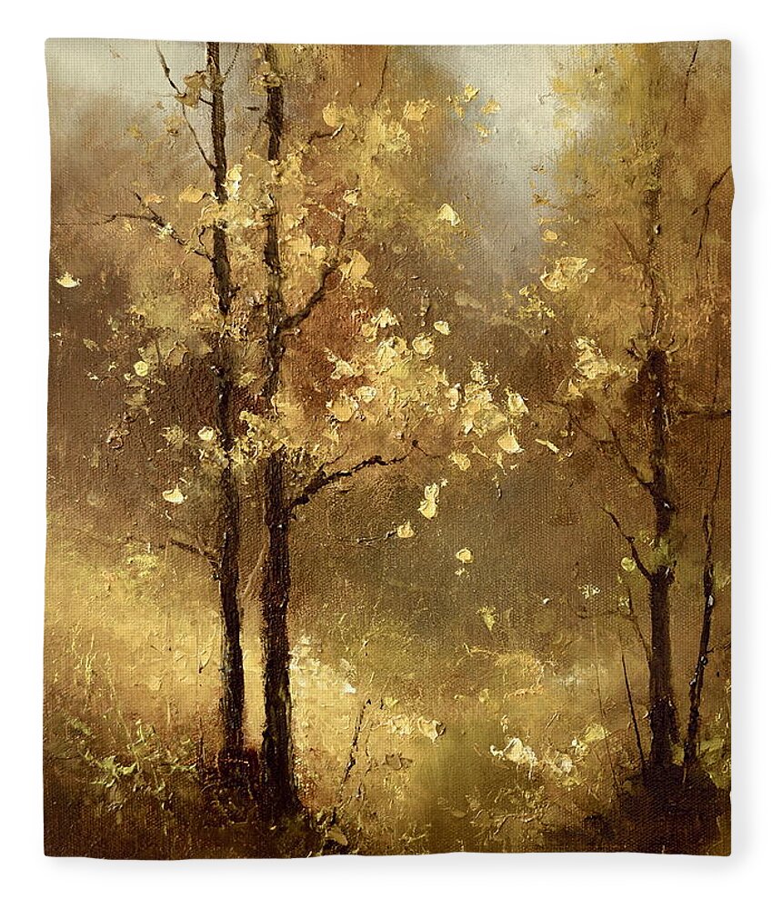 Russian Artists New Wave Fleece Blanket featuring the photograph Golden Forest by Igor Medvedev