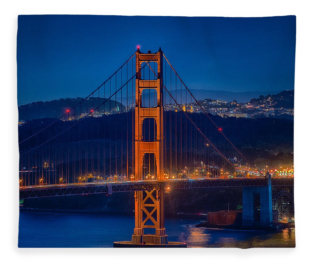 Golden Gate Bridge Fleece Blanket featuring the photograph Golden Gate Bridge Blue Hour by Paul Freidlund