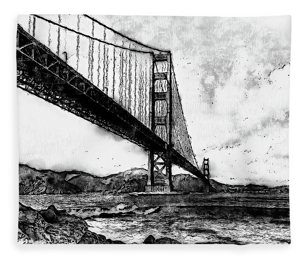 Golden Gate Bridge Fleece Blanket featuring the digital art Golden Gate Bridge - Minimal 06 by AM FineArtPrints