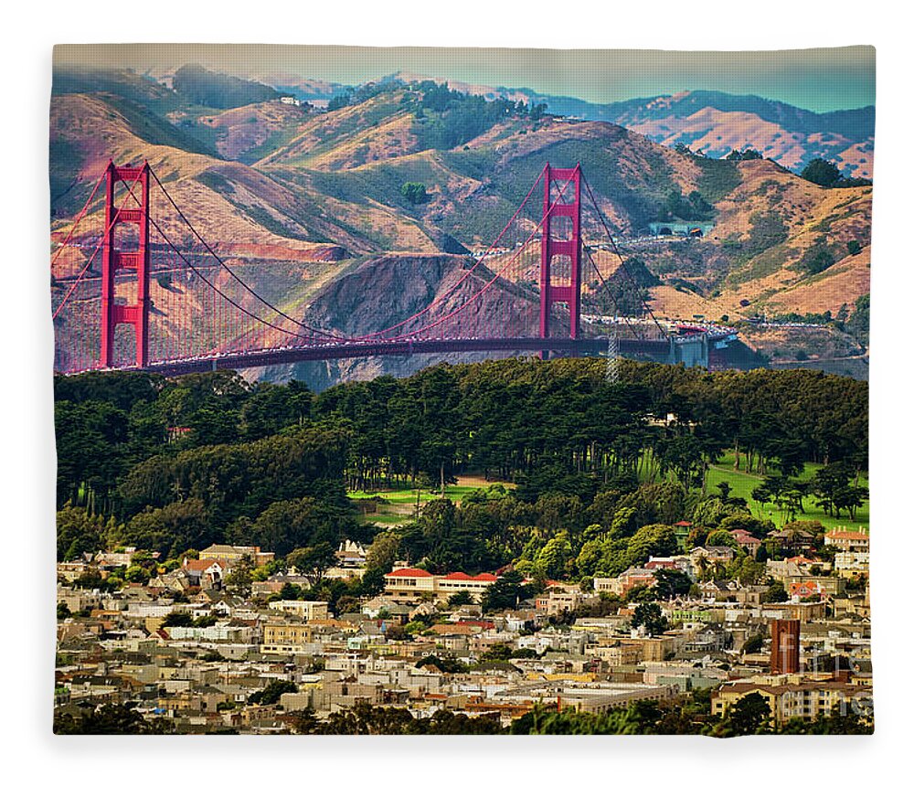 Sfo Fleece Blanket featuring the photograph Golden Gate Bridge - Twin Peaks by Doug Sturgess