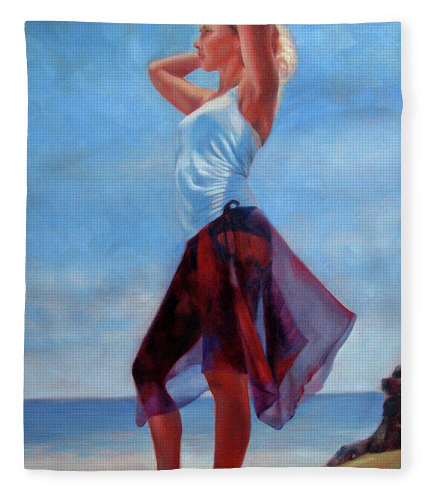 Beach Fleece Blanket featuring the painting Golden Girl by Marie Witte