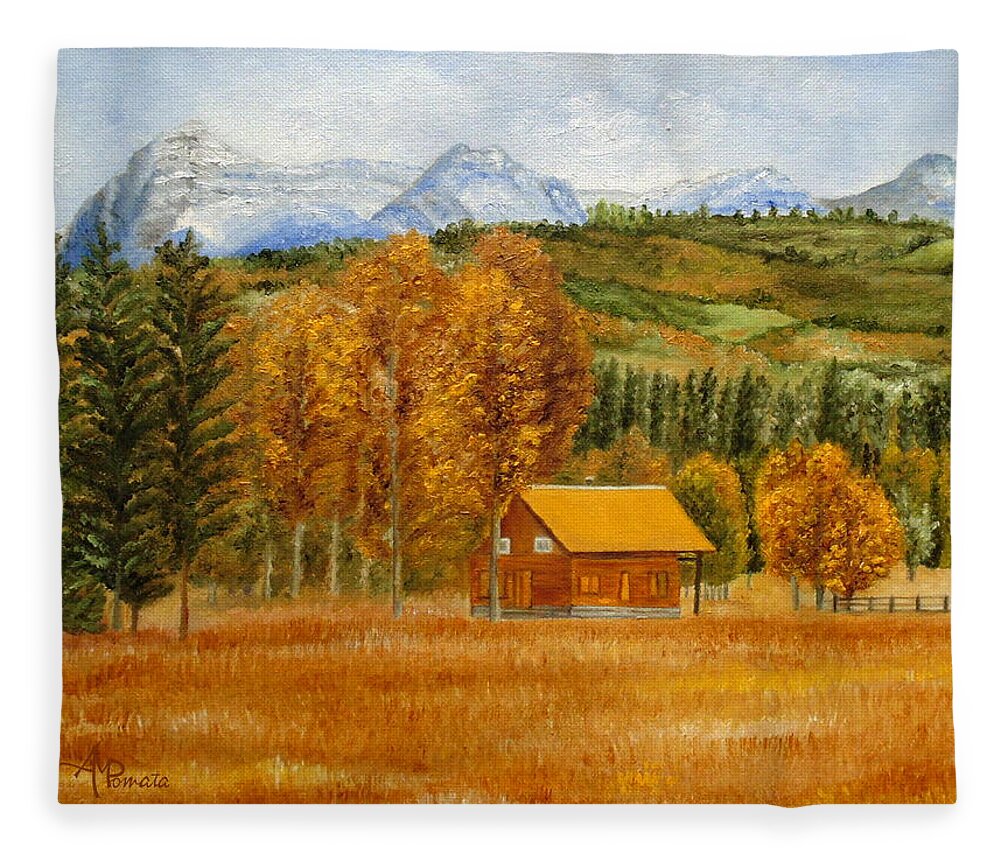 Autumn Fleece Blanket featuring the painting Golden Season by Angeles M Pomata