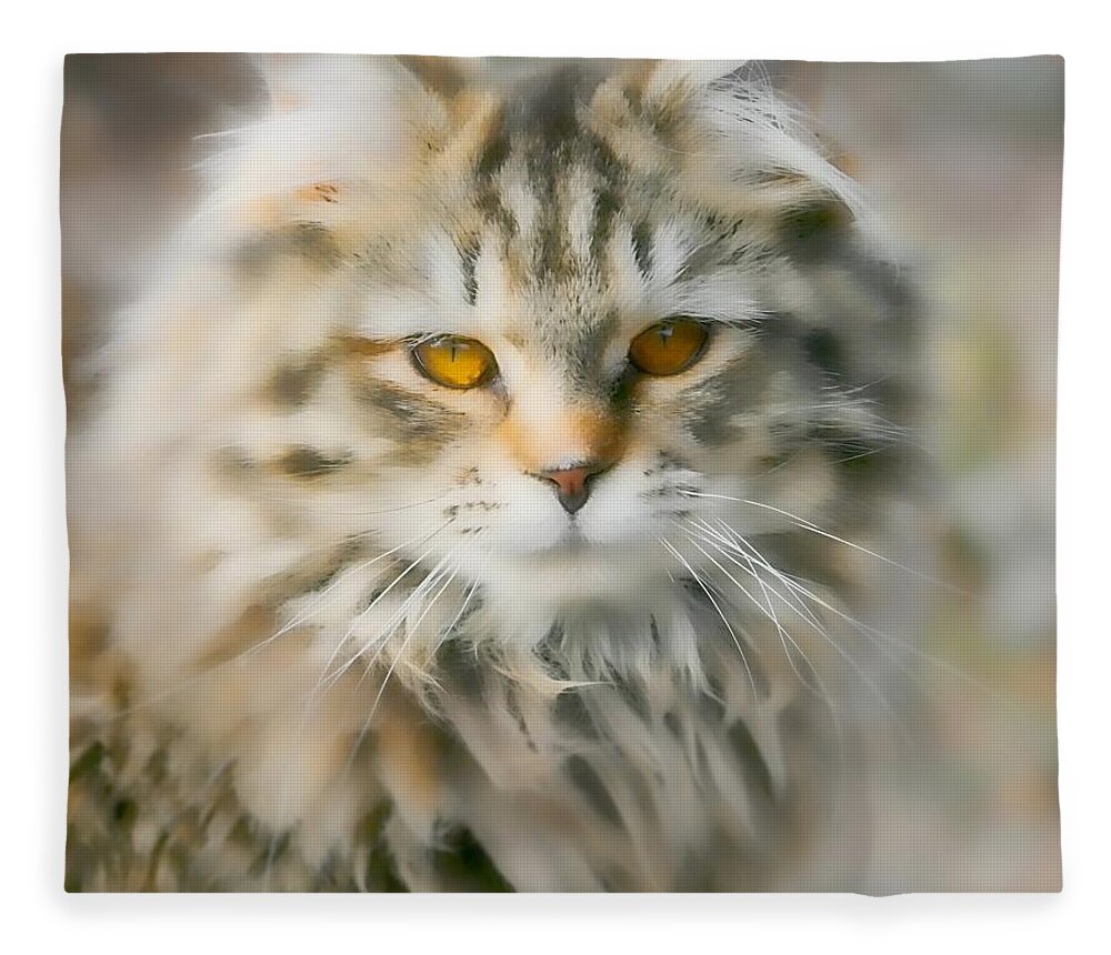 Cat Fleece Blanket featuring the photograph Goldie Golden Eyes by Cathy Harper