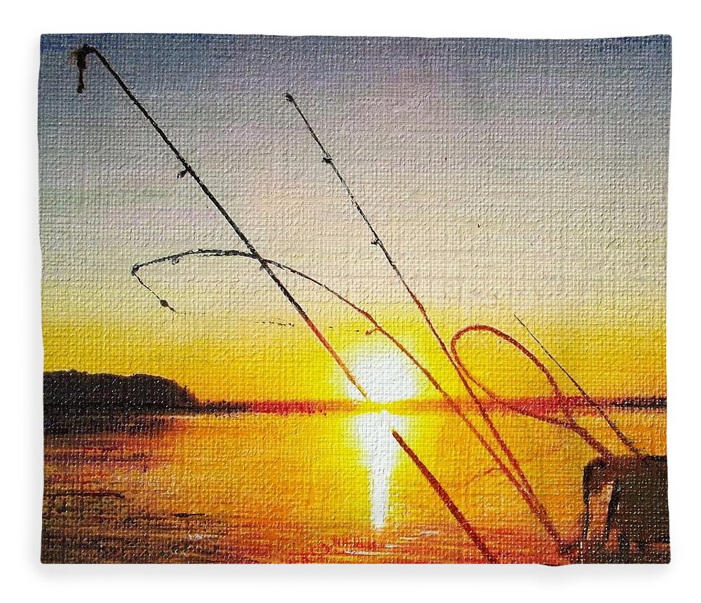 Sunset Fleece Blanket featuring the painting Gone Fishin' by Cara Frafjord