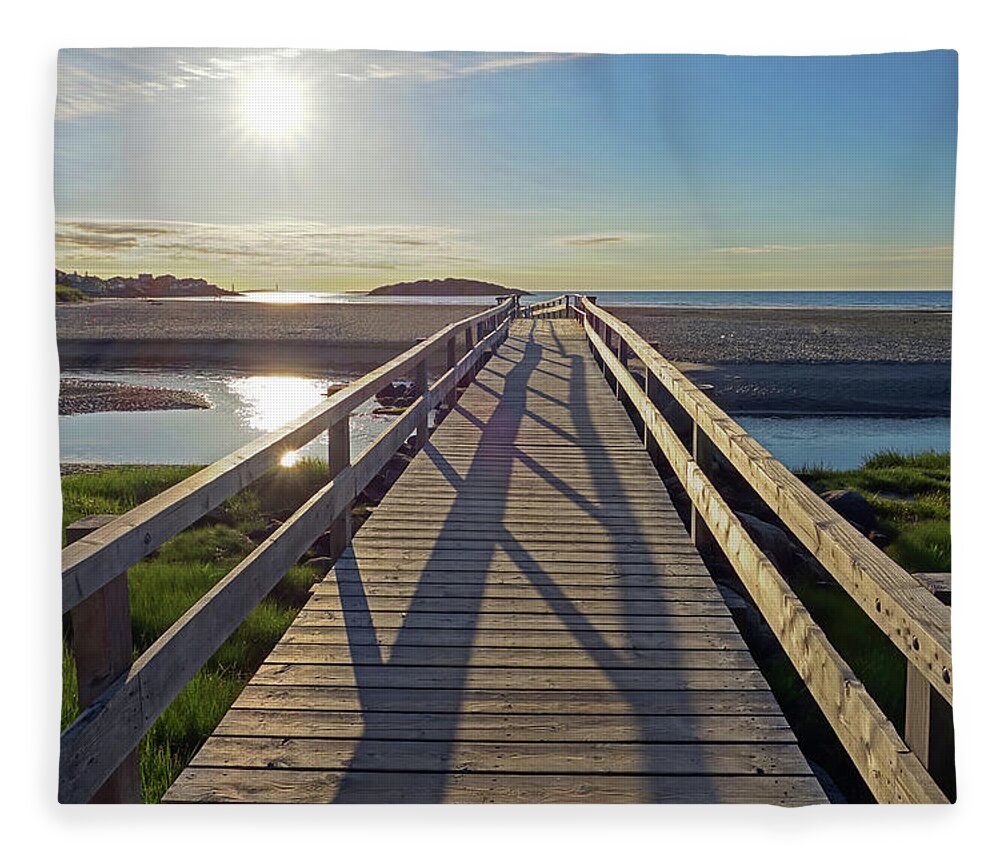 Gloucester Fleece Blanket featuring the photograph Good Harbor Beach Footbridge Sunny Shadow by Toby McGuire