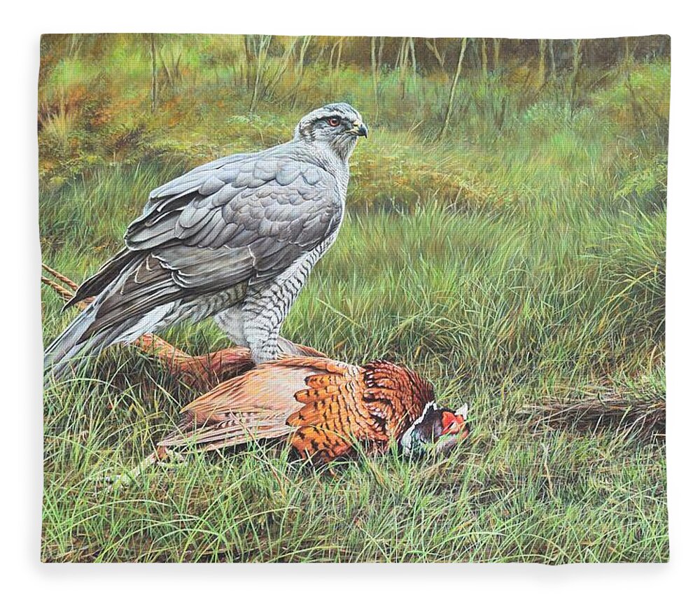 Goshawk Fleece Blanket featuring the painting Goshawk by Alan M Hunt