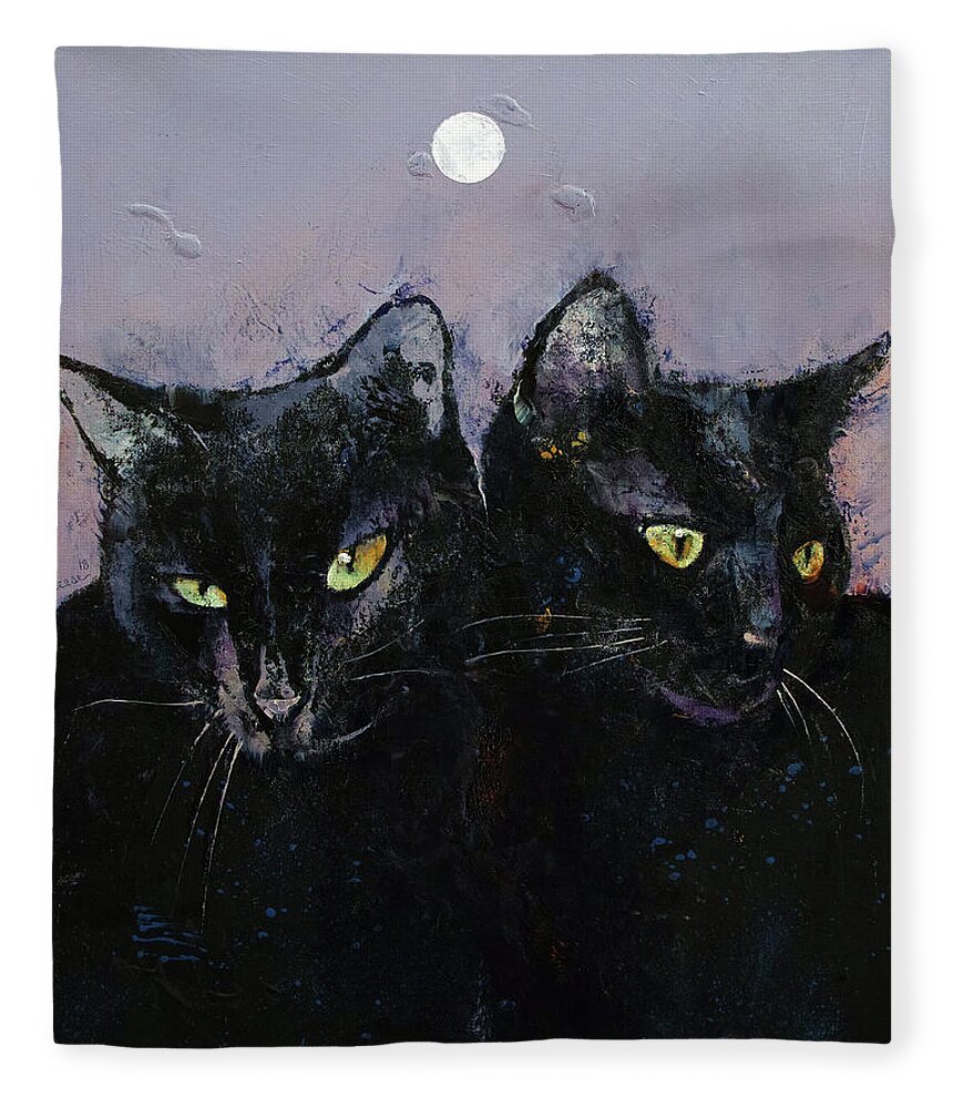 Abstract Fleece Blanket featuring the painting Gothic Cats by Michael Creese